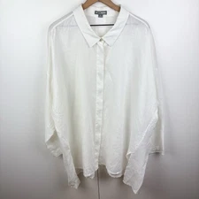 Go Silk 100% Linen Button Down Long Sleeve Shirt White Size 3X Coastal Hamptons