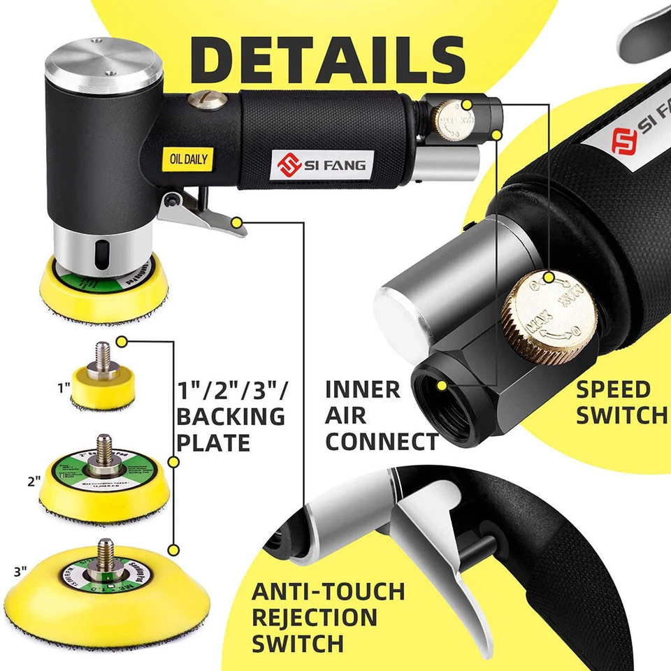 Mini Air Sander Kit 1"2" 3" High Speed Dual Action Random Orbital Car Polisher - Image 3 of 4