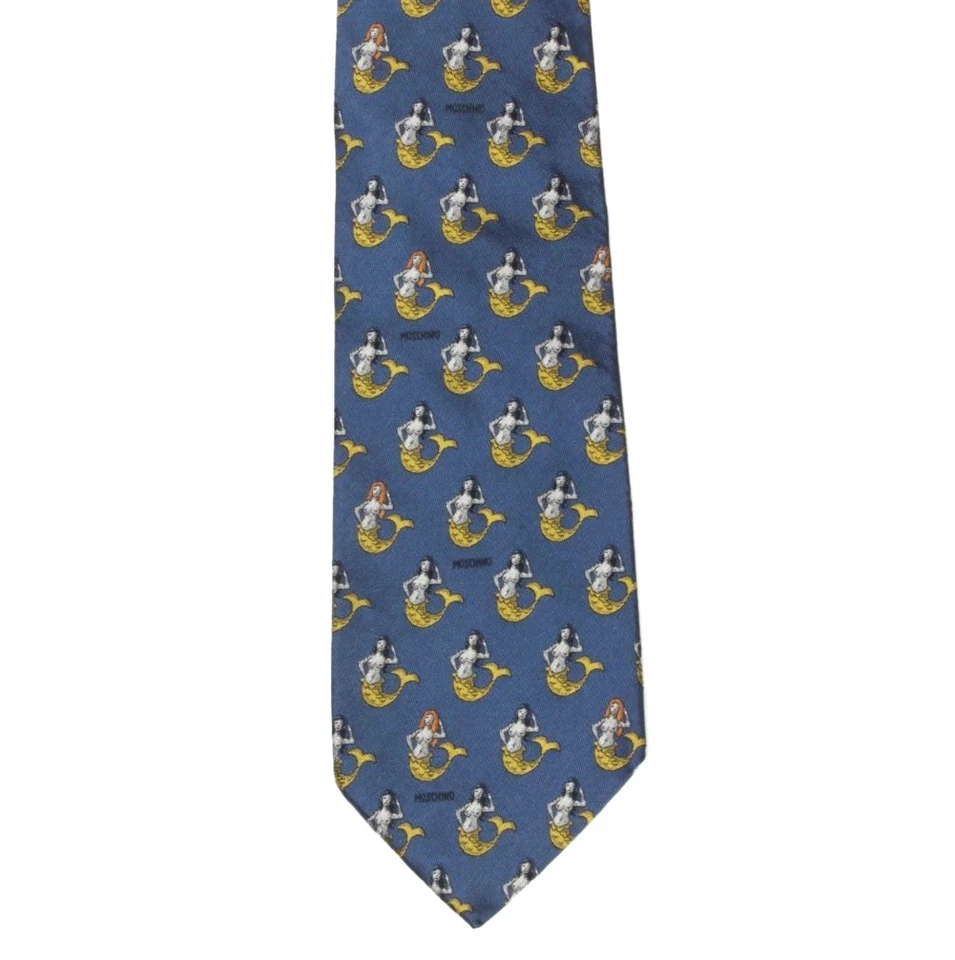 Corbata de cuello de seda azul brillante MOSCHINO vintage Sirenas del Mar para hombre Foto 2 de 4