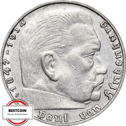 J366 2 Mark DRITTE REICH von Hindenburg von 1936 J in SS 1301006 - Picture 1 of 2