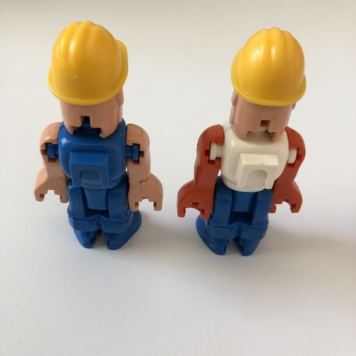 VINTAGE FISHER PRICE CONSTRUX 2 CONSTRUCTION WORKERS W/HELMETS & 1 HAIRPIECE - Picture 2 of 6