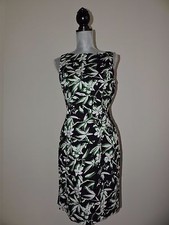 Chaps Dress Career Casual Summer Floral Navy Blue White Green Knee Length 12 EUC