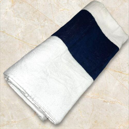 Lands End NEW Beach Towel White Blue Stripe 100% Cotton, 72”x 38” Pool Towel - Picture 3 of 6