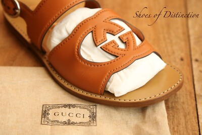 Gucci GG Monogram hellbraun Leder Sandalen Schieber Flip Flops Herren UK 5 US 6
