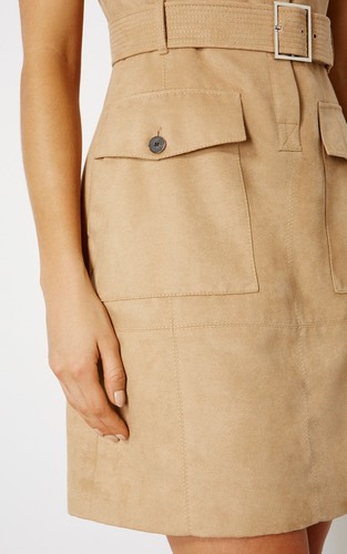 KAREN MILLEN ❤ STUNNING CAMEL TAN FAUX SUEDE SAFARI SHIRT STYLE DRESS ❤ UK 10 - Picture 6 of 7