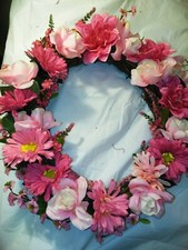 Artificial Flower Rose Wreath Beautiful Pink Silk Florals Large Approx 18x18
