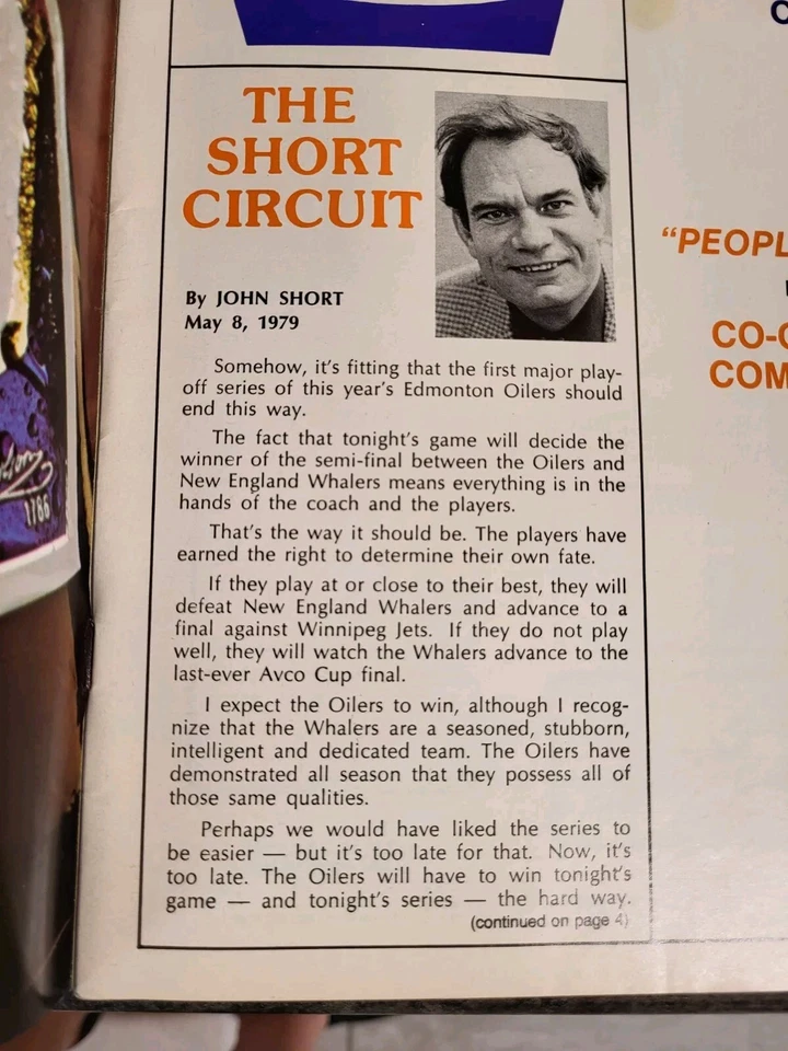 9 de mayo 1979 Edmonton Oilers Vs NE WHA SEMIFINALES GM7 Programa Wayne Gretzky Cubierta Foto 3 de 4