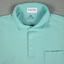 Peter Millar Turquoise Striped Stretch Mens Short Sleeve Polo Shirt Size Large