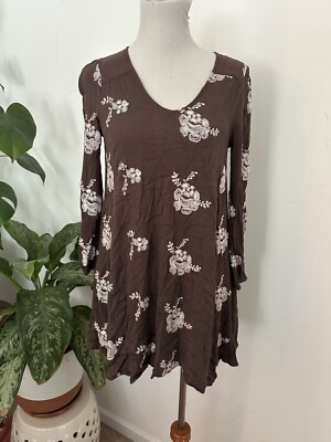 princess polly baby blue dress altar'd state dress Size Small Brown Embroidered Tan Boho Tunic