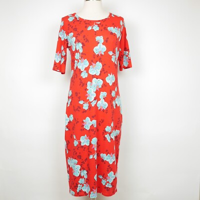 LULAROE Women's S Red & blue floral short sleeve shirt dress stretch mid  calf | eBay