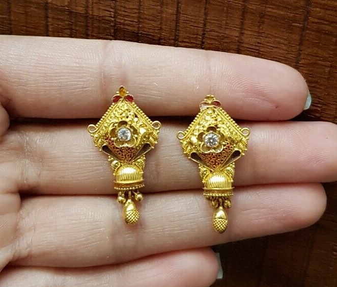 Authentic 22K Gold Earrings Gold Ball Dangling CZ Earrings
