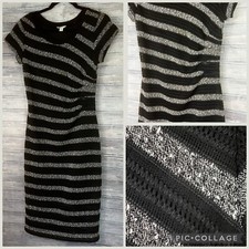 Women's CATO Womens Sweater Dress Short Sleeve Size Medium Black White Striped