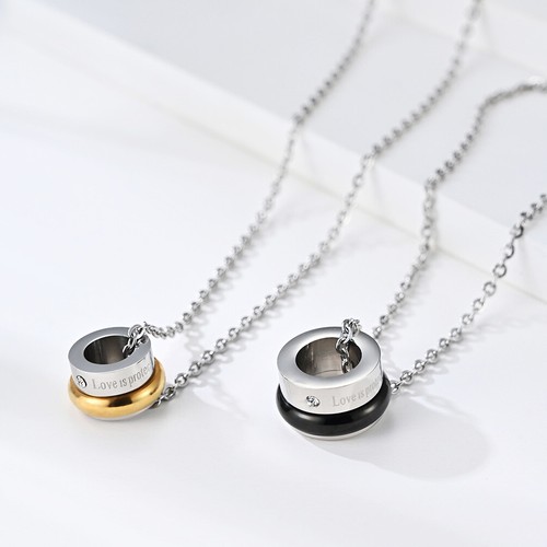 18K Gold Black Round AAA Cz Love Pendant Womens Stainless Steel Spinner Necklace - Picture 6 of 9