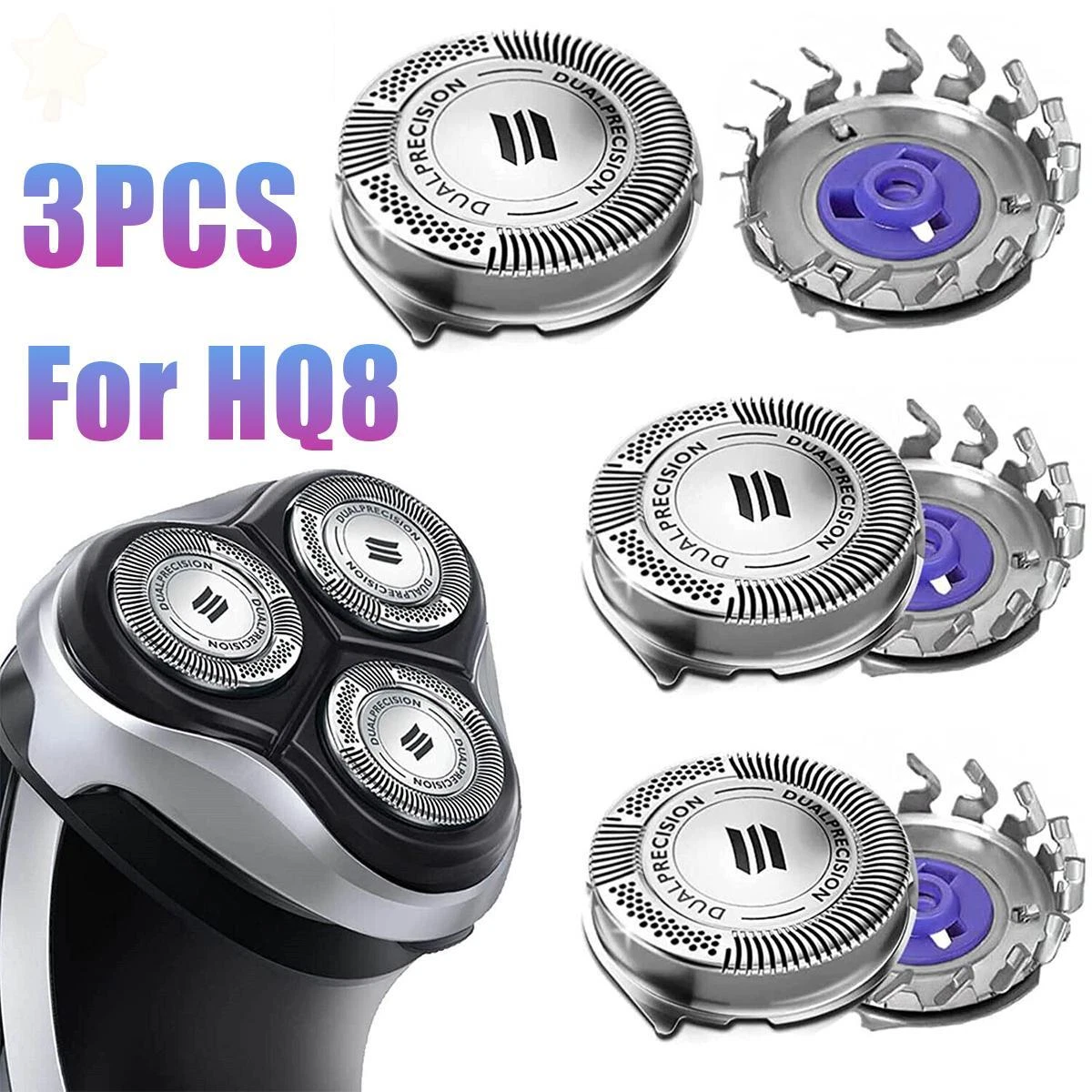 3pcs HQ8 Replacement Heads DualPrecision for Philips Norelco Shavers and blades