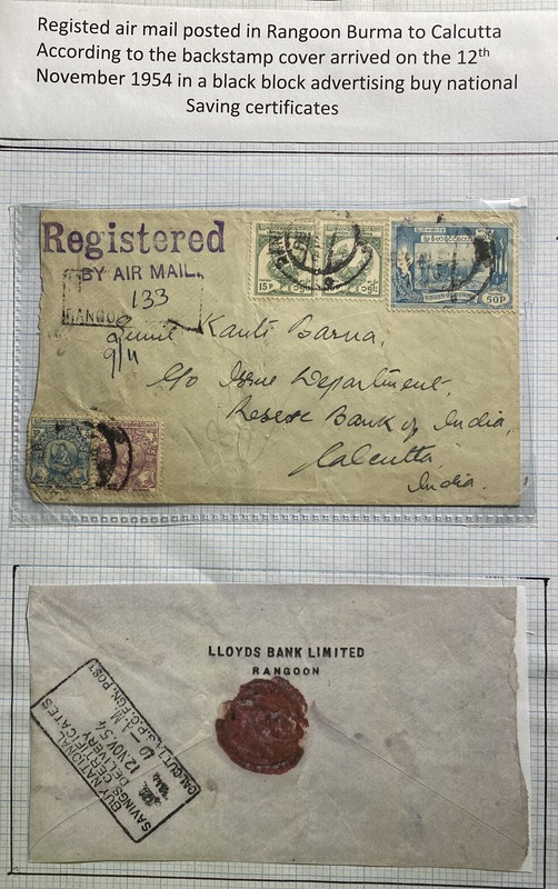 1962 Rangoon Burma Airmail Lloyds Bank Ltd Cover To Calcutta India Wax Seal