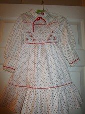 VINTAGE POLLY FLINDERS BODICE HAND SMOCKED WHITE RED POLKA DOT DRESS SIZE 5