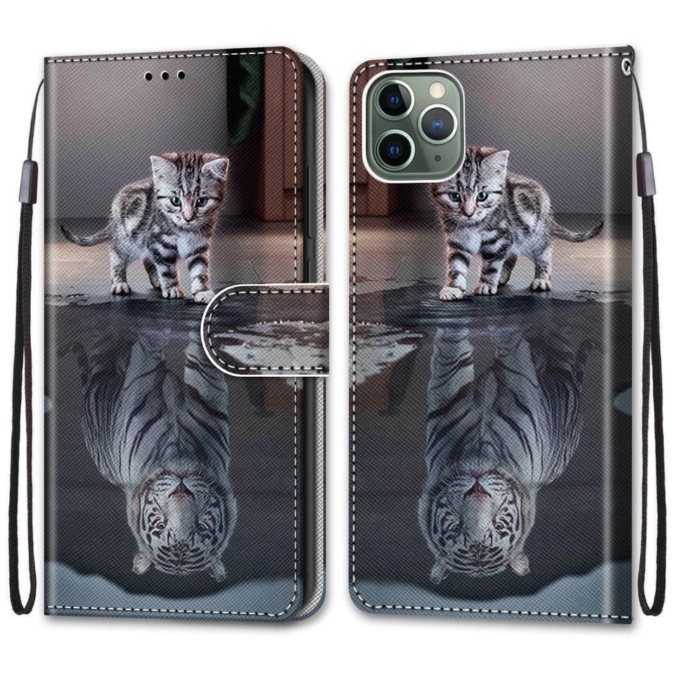 Flip Cat Tiger Wallet Phone Case For iPhone 11 12 13 14 Pro Max XR XS 6 7 8 SE - Image 2 of 4