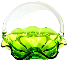 Vintage Viking Glass Basket Epic Double Crimped Avocado Green 7 1/2