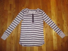 T by Talbots Gray Purple Striped Scoop Neck Long Sleeve Top Size Petite P