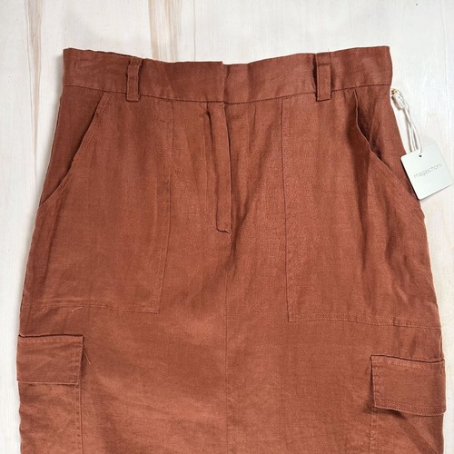 Magaschoni 100 % Leinen Cargo Midirock rostorange Größe 8 $ 178 neu mit Etikett lang - Bild 5 von 9
