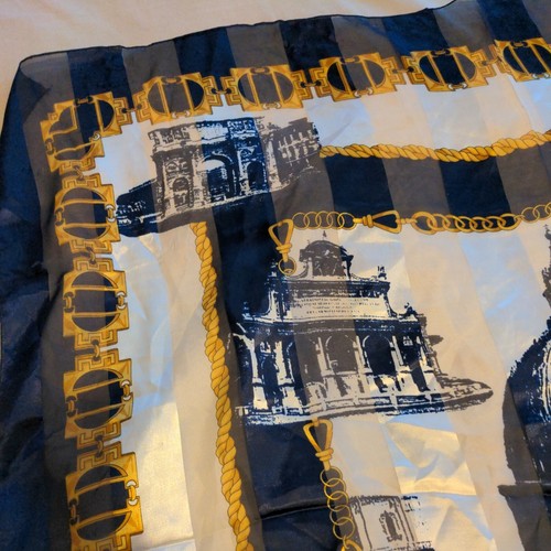 RAFFAELLO ROMA STRIPES BUILDINGS BLUE LARGE SCARF 38" X 40" - Picture 5 of 8