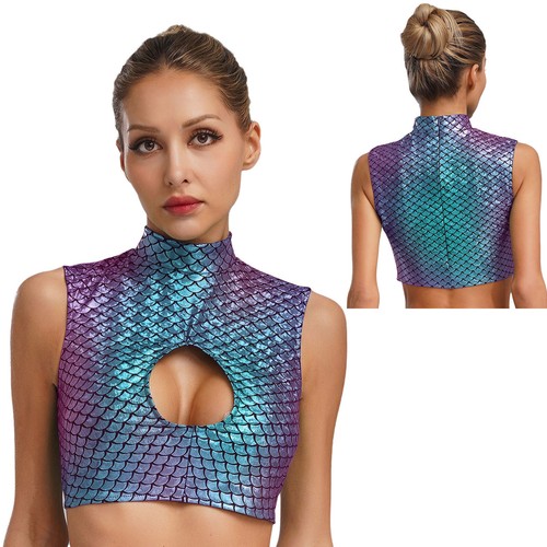Women's Crop Top Club Tank Tops Summer T-shirt Fashion Blouse Fish Scale Vest - Picture 18 of 43