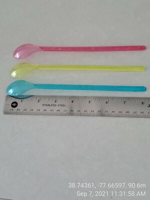 Ice Cream Long Handle Hard Plastic Spoons (8 Inch) for Floats or Tall Glasses 
