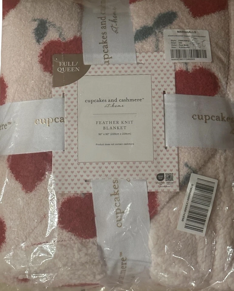 CUPCAKES & CASHMERE Sherpa Reverse Red Cherry Heart Blanket FULL/QUEEN 90x90 NEW - Image 3 of 3