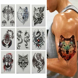 9 XTemporary Tattoo Sticker Wolf Scorpion Dragon Body Arm Art Sticker Waterproof