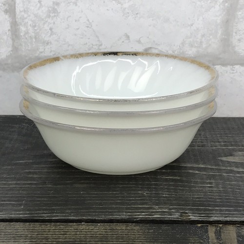 Set of 3 Dessert Bowls Anchor Hocking Fire King Milk Glass Anniversary Gold - Picture 10 of 11