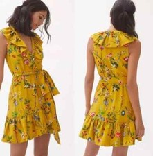 Anthropologie Maeve Yellow Strawberry Floral Print Ruffle Wrap Dress Size M NEW