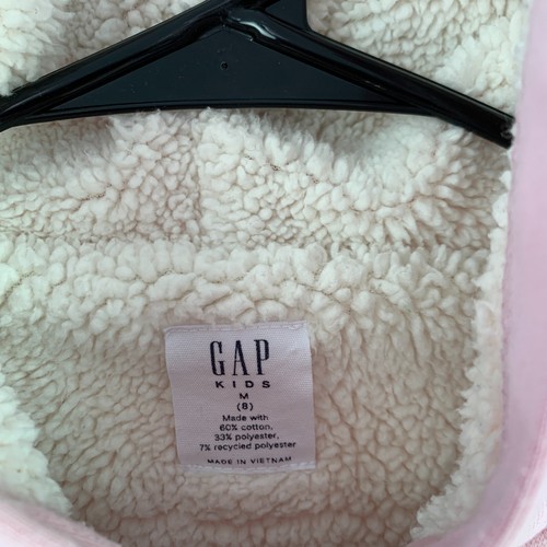 Gap Kids Pink Sequin Fleece Lined Logo Full Zip Pink Jacket Girls Medium 8 - Picture 2 of 6