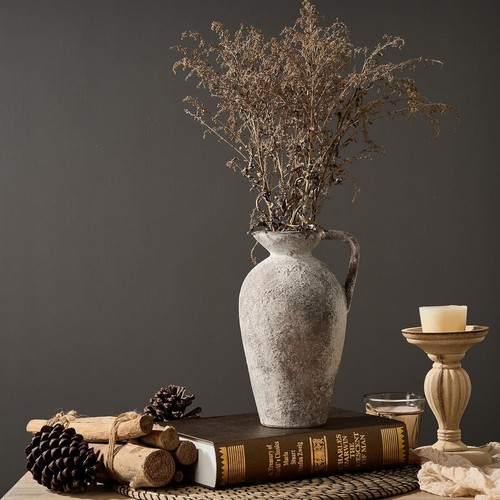 9.3 Inch Antique Ceramic Vase, Terracotta Vase With Handle, Boho Decor Farmhouse - Picture 7 of 8