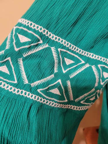 Size 22 * Turquoise Long Sleeve Rayon Blouse * Embroidered * LANE BRYANT - Picture 3 of 6