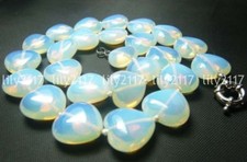 Hermoso collar de cuentas de piedras preciosas corazón piedra lunar ópalo blanco de Sri Lanka de 12 mm 18"