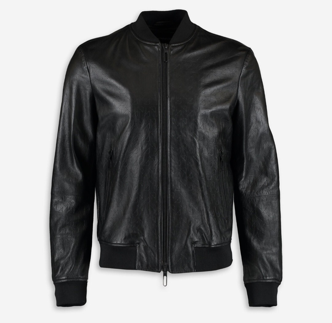 MEN EMPORIO ARMANI EMBOSSED LOGO LAMB LEATHER BOMBER JACKET Sz M  BNWT RRP £1650