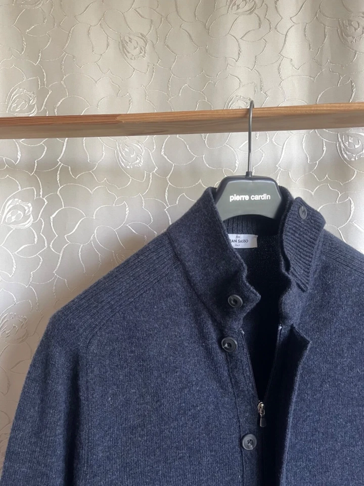 Men’s Gran Sasso Wool Navy Two-Way Full Inner Zip Button Luxury Cardigan 58 3 XL - Image 2 of 4