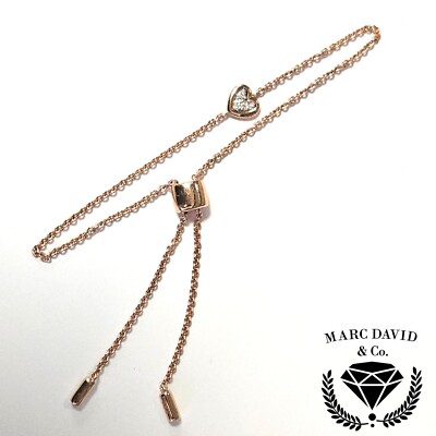 14k Rose Gold and Diamond Heart Bolo Reversible Bracelet 2.65gr