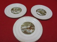 HARKERWARE USA CURRIER & IVES 3 HOMESTEAD WINTER DESSERT PLATES
