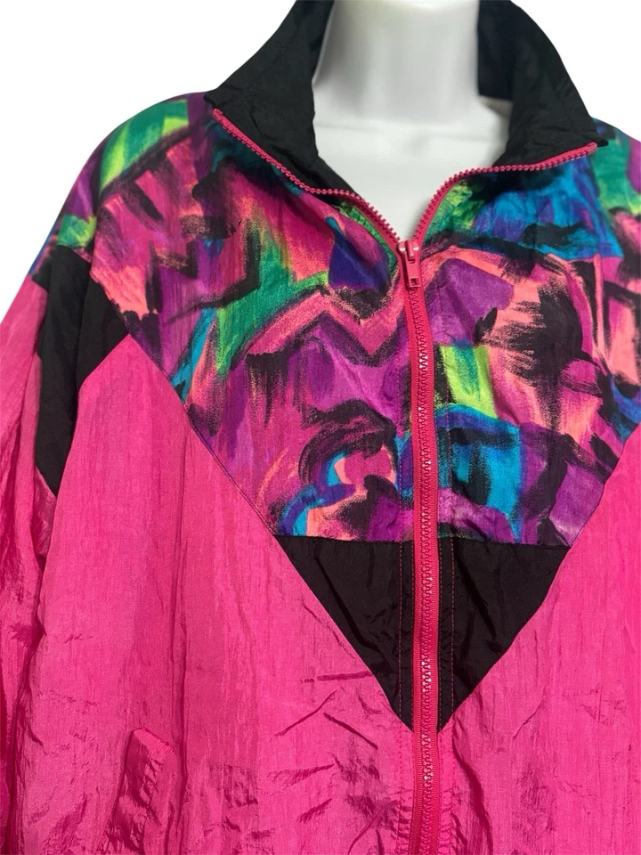 Chaqueta cortavientos vintage Active Elements para mujer mediana rosa azul años 80 retro Foto 2 de 4