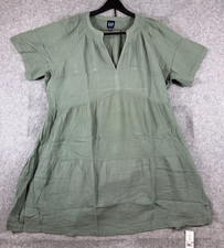 Gap Gauze Crinkle Dress Womens 2XL Green Soft Cotton Relaxed Short Sleeve NWT