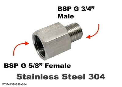 BSP G 5/8'' FEMALE to BSP G 3/4'' MALE Stainless Sensor Adaptor Fitting Conversion