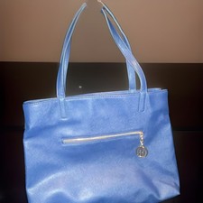 Borsa Tommy Hilfiger blu media tote zip top oro ferramenta ciondolo tasche interne