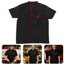 Chef Coats Unisex Men Short Sleeve Catering Shirts Black Buttons