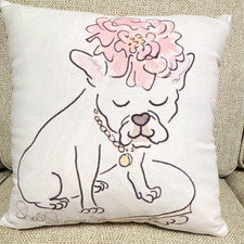 Decorative Square Throw Pillow, Dog Animal Pattern, White/Pink/Black