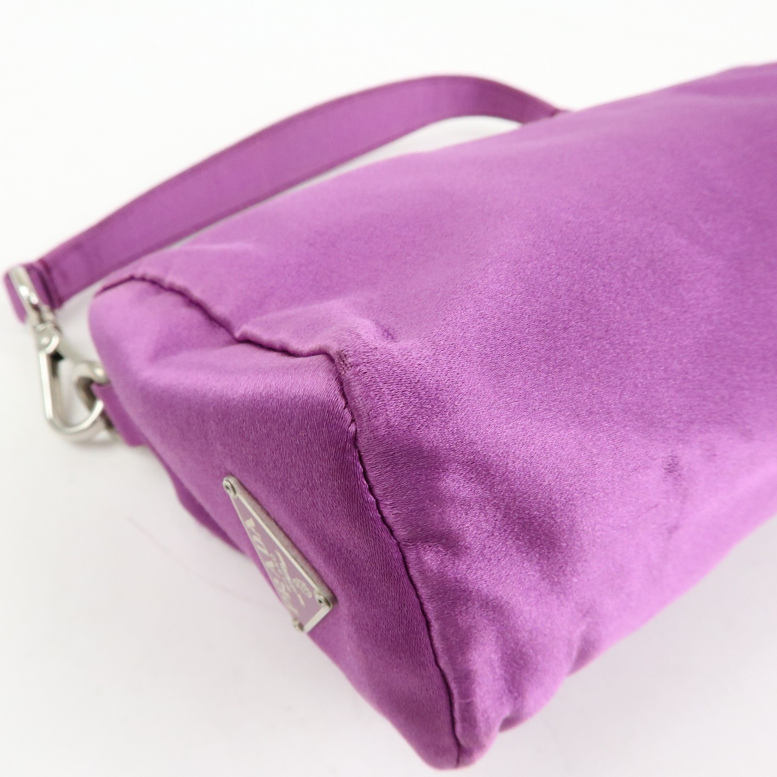PRADA Triangle Logo Satin Mini Hand Bag Pochette Pouch Purple Authentic Used F/S image 10