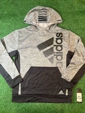 Adidas Colorblock Melange Hooded Pullover, Gray/Charcoal Kids Large 14-16 NWT