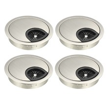Cable Hole Cover, 2-3/8" Zinc Alloy Desk Grommet, 4 Pcs Wire Drawing, Silver 