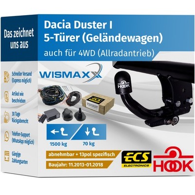 ANHÄNGERKUPPLUNG für Dacia Duster I 13-18 abnehmbar HOOK +13pol E-Satz ECS