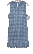 NWT American Eagle Smocked Bodycon Mini Dress Women’s S Blue White Ruffle Hem